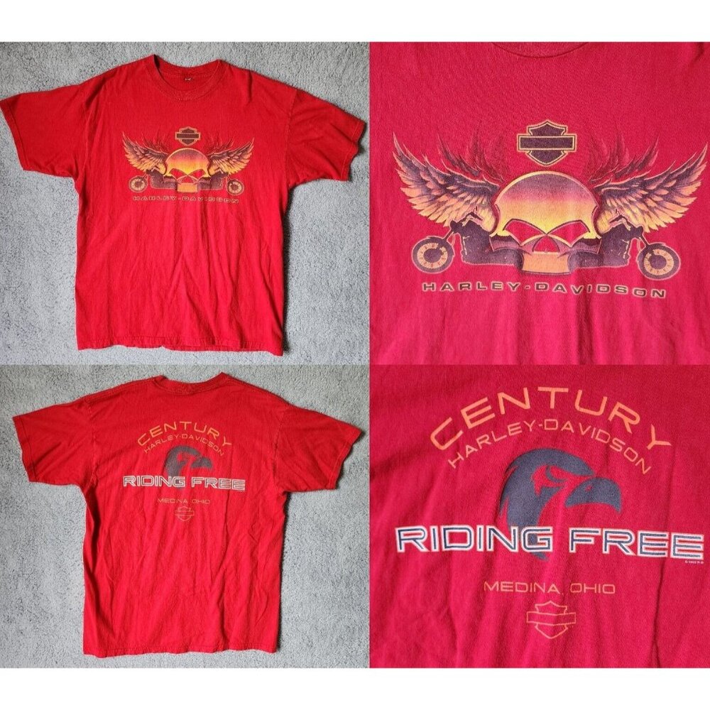 VTG 2002 Harley Davidson Century Medina OH Winged Skull Graphic T Shirt Size L